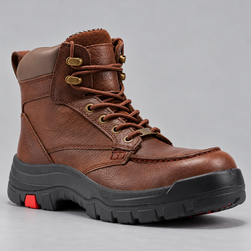 Men's Soft Toe Leather Work Boots with Rubber Outsole and Wide Fit