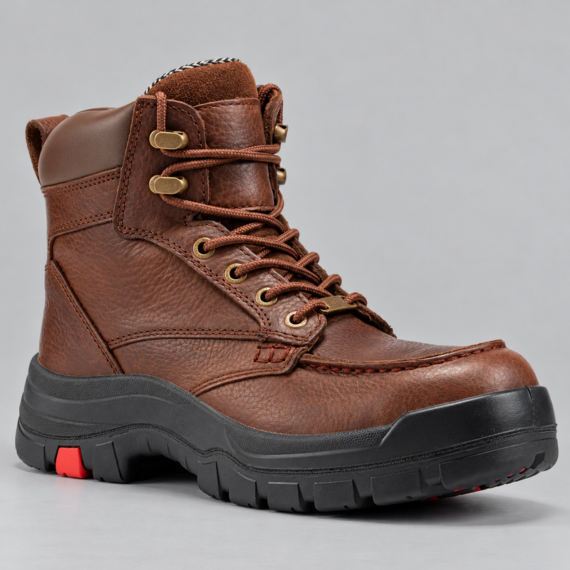 Men's Waterproof Leather Work Boots with Safety Toe and Slip Resistant Sole