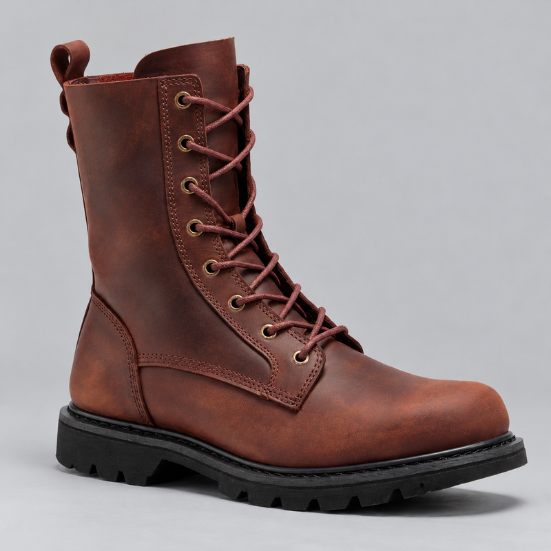 Men's Soft Toe Leather Work Boots with Side Zip and Lug Sole