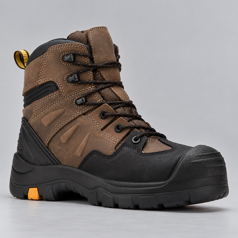 Men's Waterproof Soft Toe Leather Work Boots with Rubber Outsole