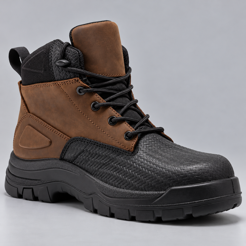 Men's Waterproof Composite Toe Leather Work Boots with Rubber Outsole