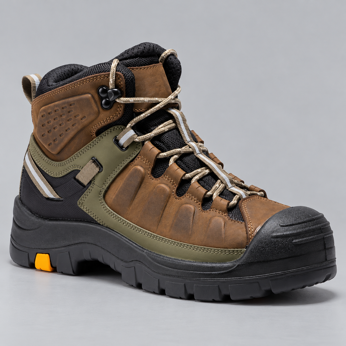 Men's Waterproof Leather Work Boots with Composite Toe and Rubber Sole