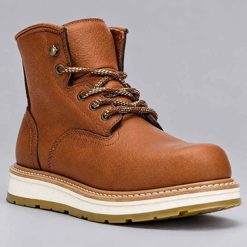 Men's Water Resistant Leather Work Boots with Wedge Sole