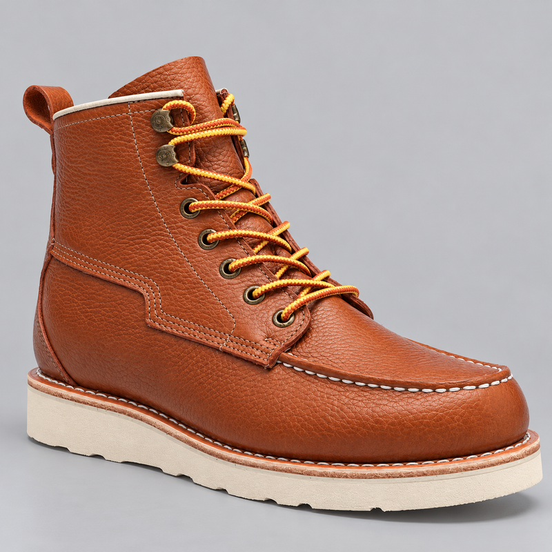 Men's Soft Toe Leather Work Boots with Vibram Outsole and Moc Toe