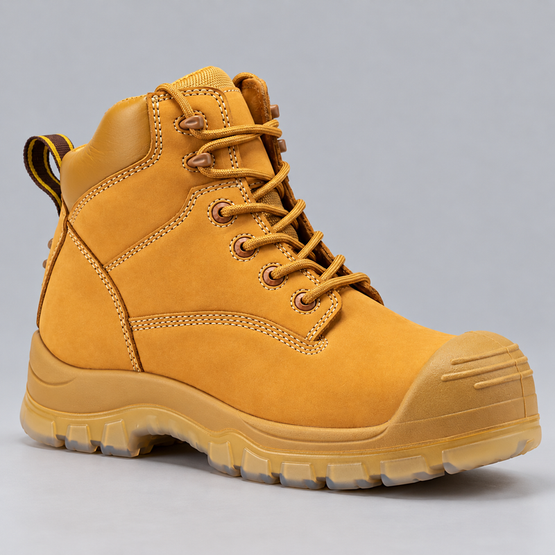 Men's Composite Toe Leather Work Boots with Side Zipper and Metal Free