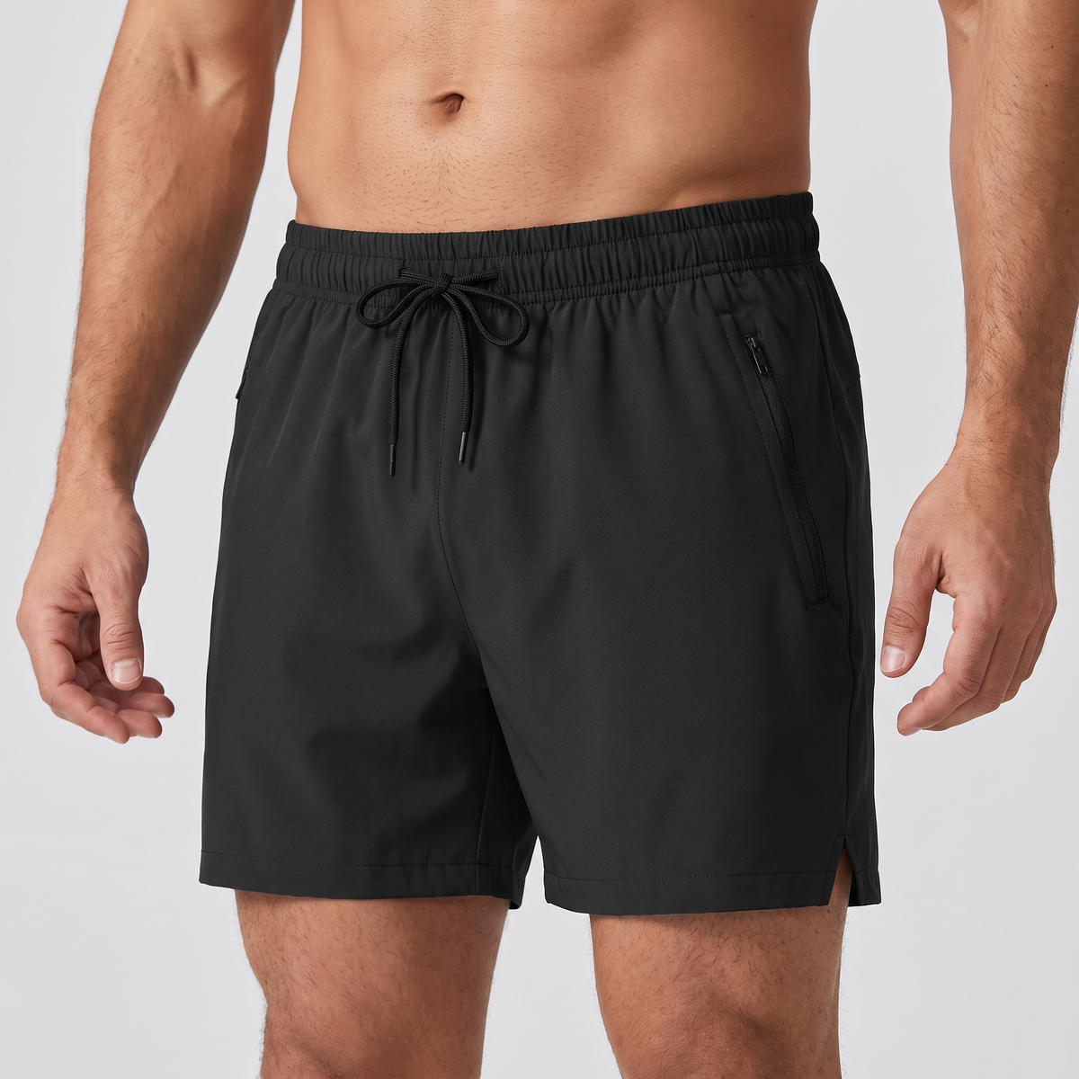 Men's Quick Dry Swim Shorts with Zip Pocket and Drawcord Waist