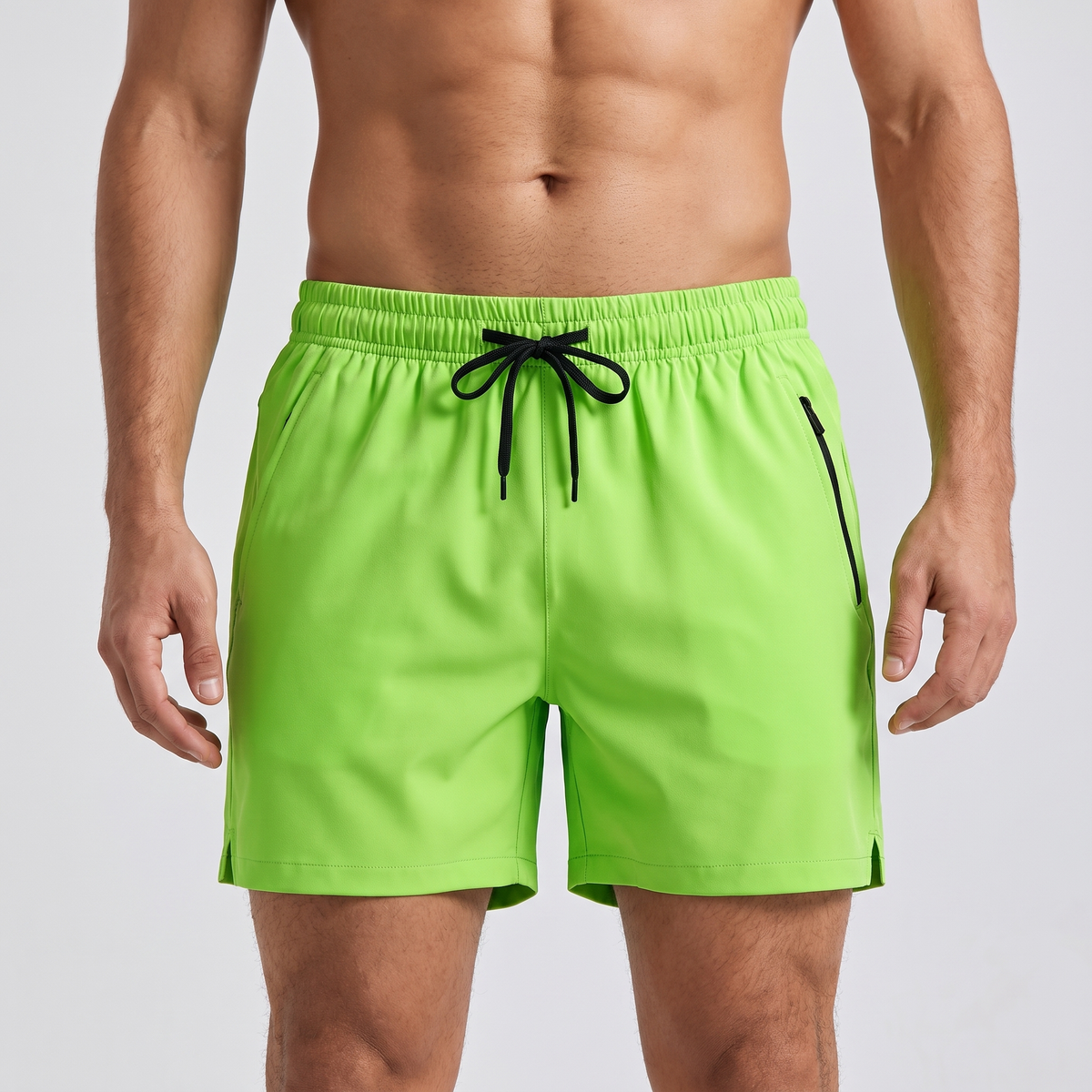 Men's Quick Dry Swim Shorts with Zip Pocket and Drawcord Waist