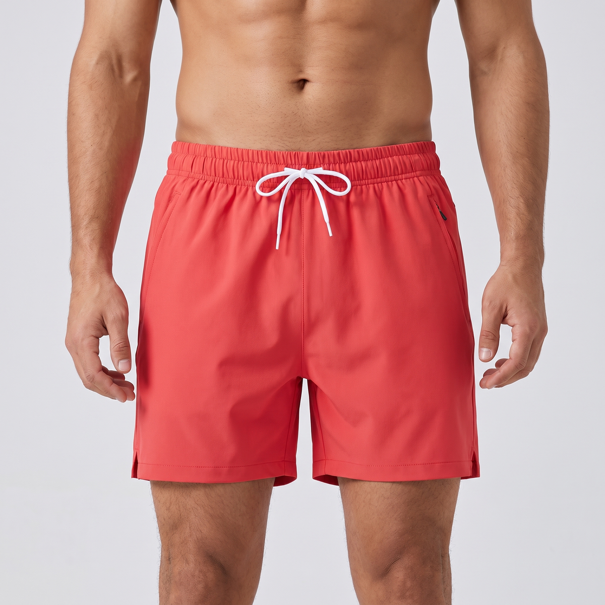 Men's Quick Dry Swim Shorts with Zip Pocket and Drawcord Waist