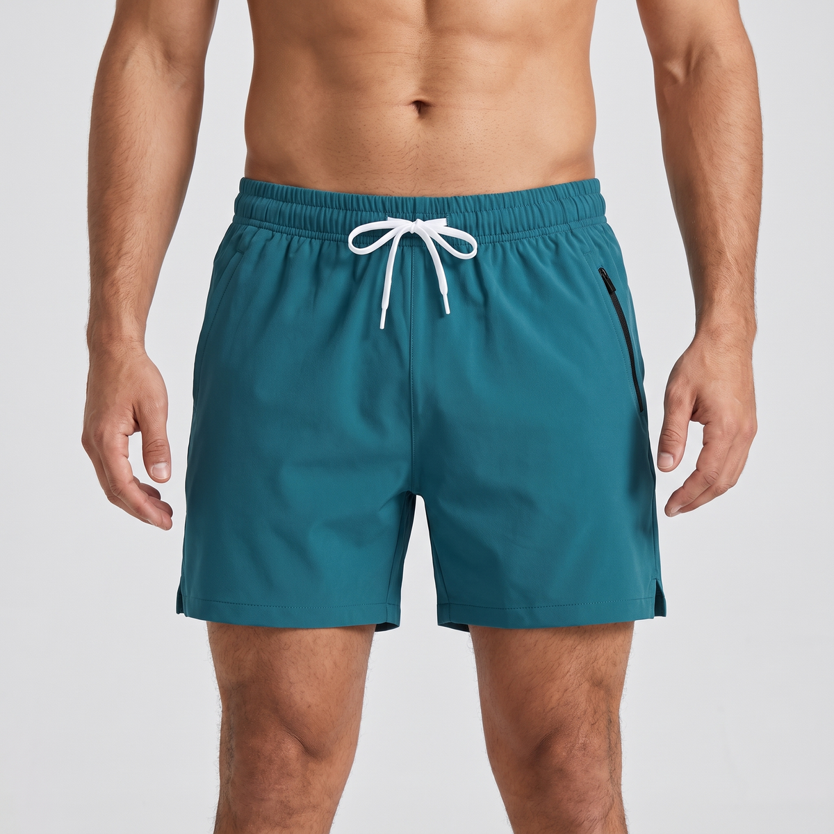 Men's Quick Dry Swim Shorts with Zip Pocket and Drawcord Waist