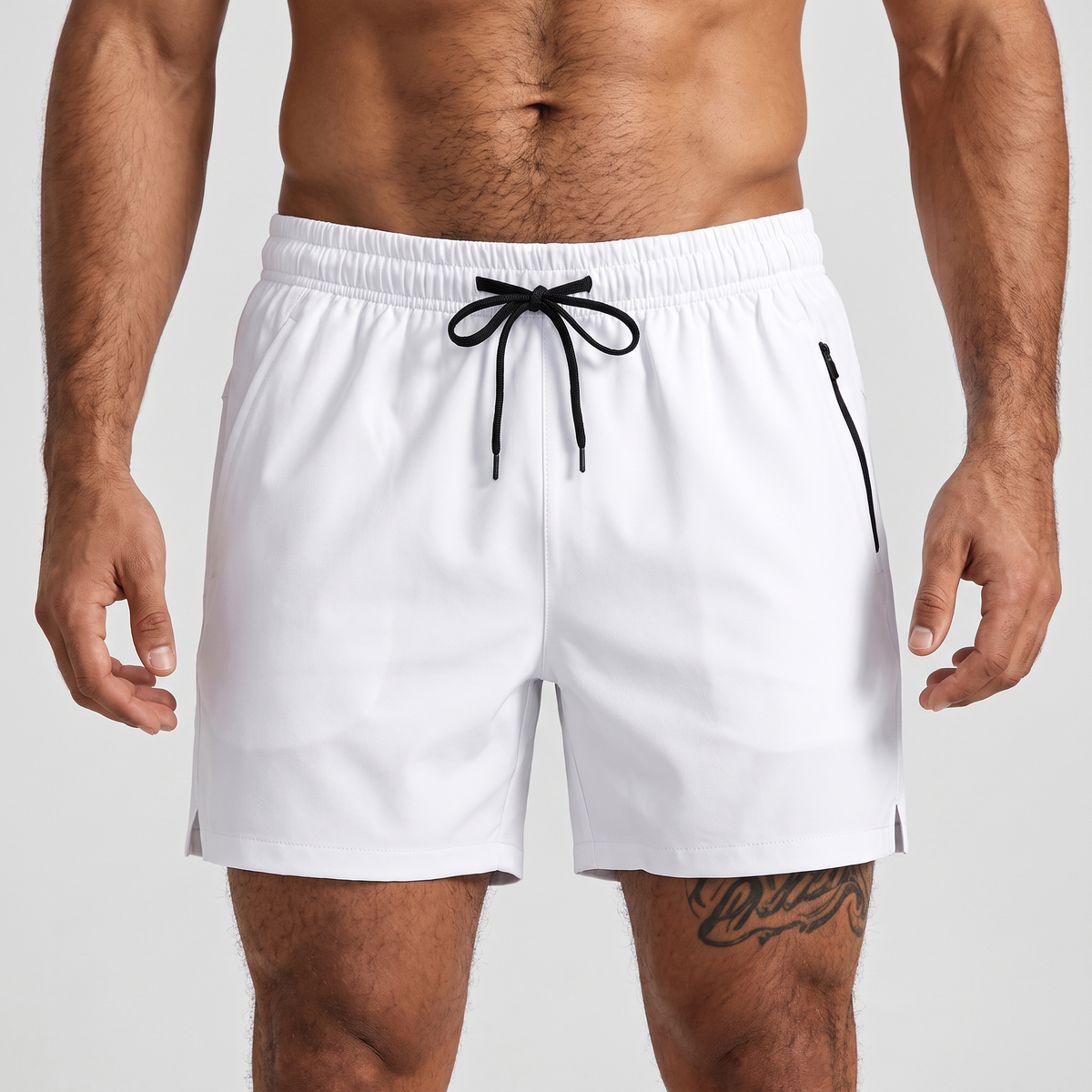 Men's Quick Dry Swim Shorts with Zip Pocket and Drawcord Waist
