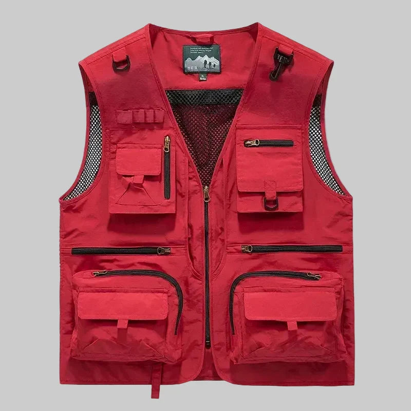 Men's Multi Pocket Utility Vest With Mesh Lining And Zip Front