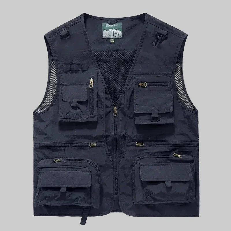 Men's Multi Pocket Utility Vest With Mesh Lining And Zip Front