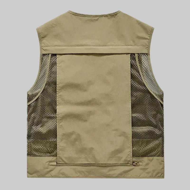Men's Multi Pocket Utility Vest With Mesh Lining And Zip Front