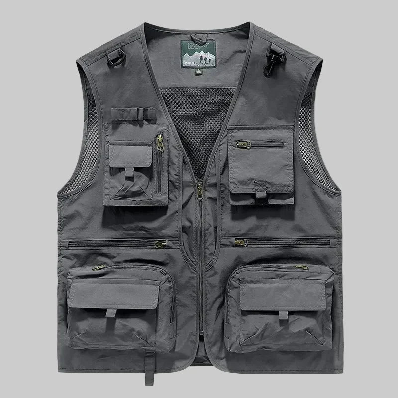 Men's Multi Pocket Utility Vest With Mesh Lining And Zip Front