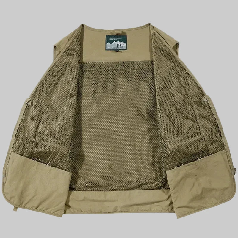 Men's Multi Pocket Utility Vest With Mesh Lining And Zip Front