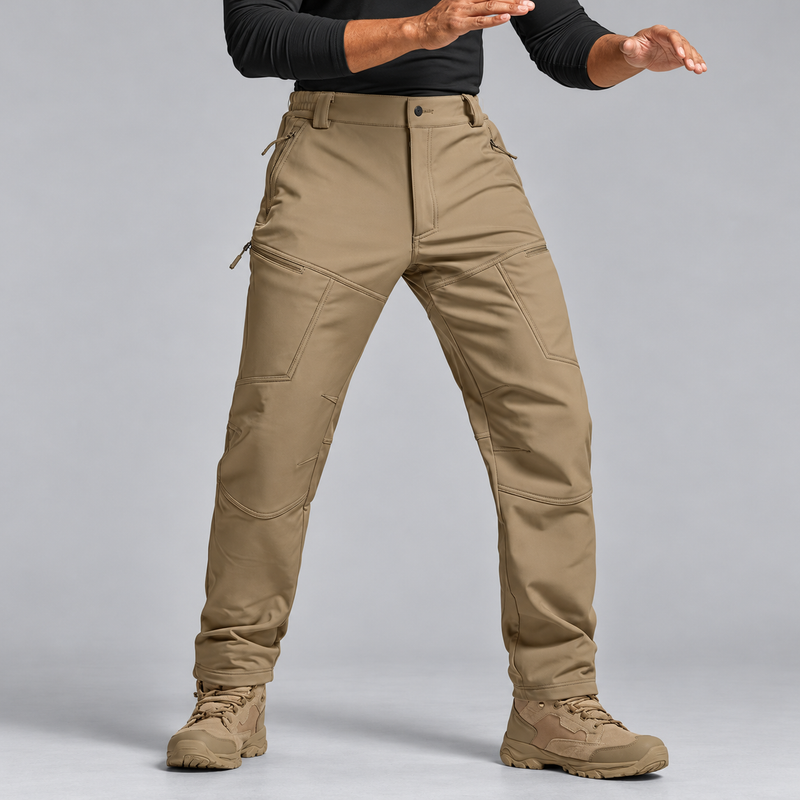 Men's Waterproof Softshell Ski Pants with Zip Pockets and Articulated Knees