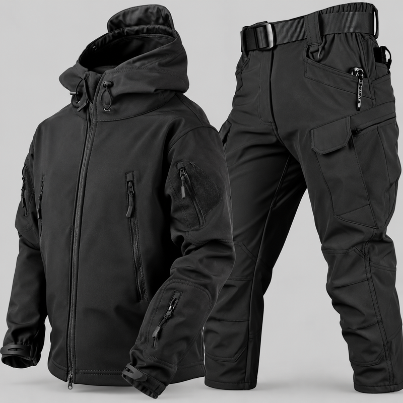 Men's Waterproof Fleece Lined Outdoor Jacket and Pants Set with Hood