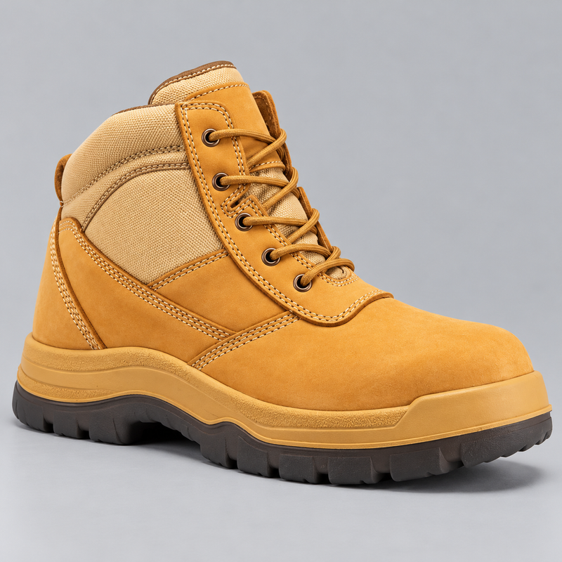 Men's Steel Toe Leather Work Boots with Side Zipper and Lace Up