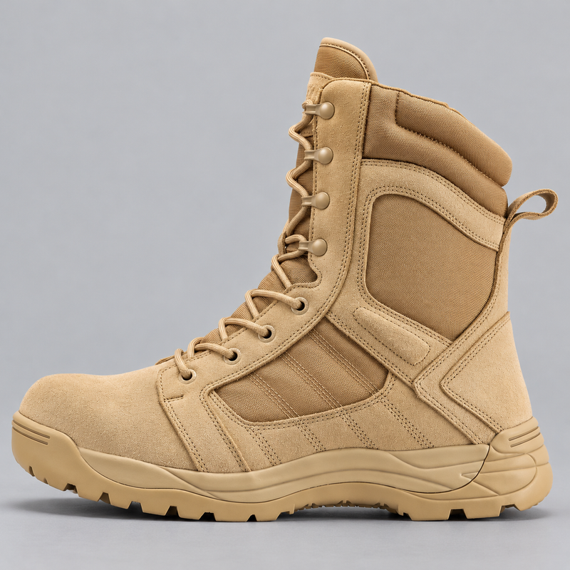 Men's Tactical Suede Boots With Side Zip and Memory Foam Cushioning