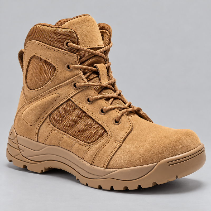 Men's Suede Leather Tactical Boots with Side Zipper and Rubber Sole