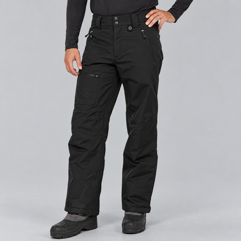 Men's Insulated Waterproof Ski Pants with Zip Pockets and Reinforced Hem