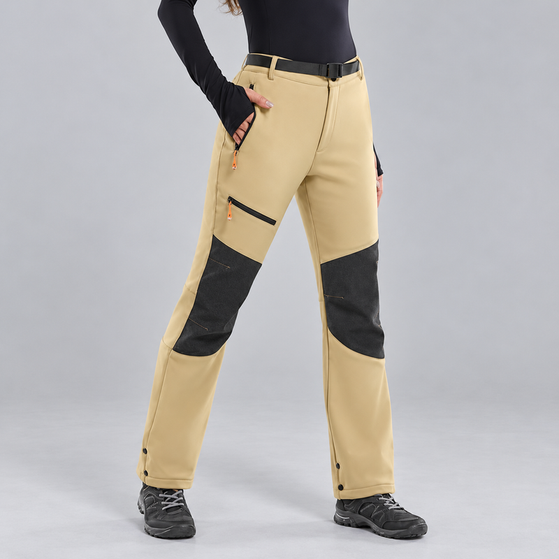 Women's Fleece Lined Waterproof Snow Pants with Zip Pockets and Adjustable Cuffs