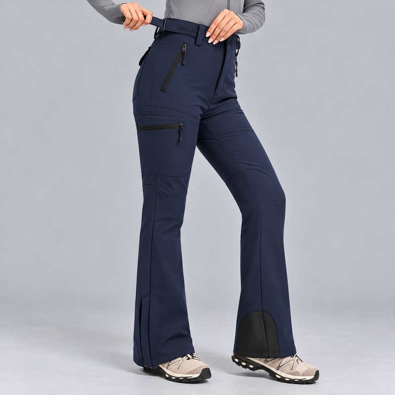 Women's Water Resistant Fleece Lined Ski Pants with Utility Pockets and Flared Cuffs