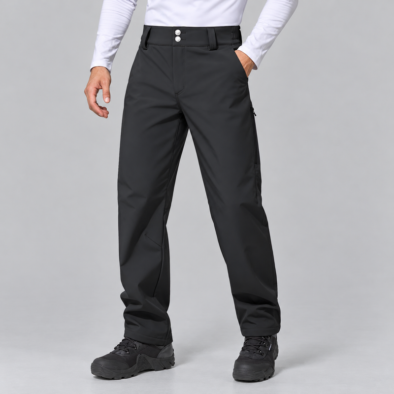Men's Windproof Softshell Ski Pants with Brushed Fleece Lining and Stretch Fabric