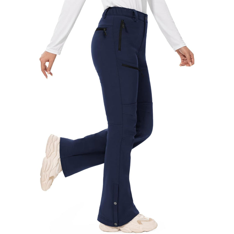 Women's Thermal Fleece Lined Snow Pants with Water Resistant Fabric and Snap Hem