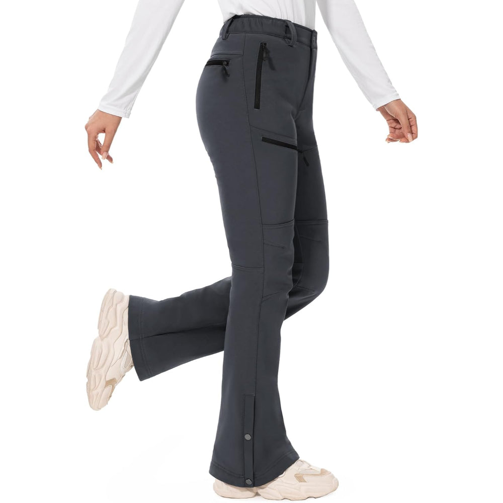 Women's Thermal Fleece Lined Snow Pants with Water Resistant Fabric and Snap Hem