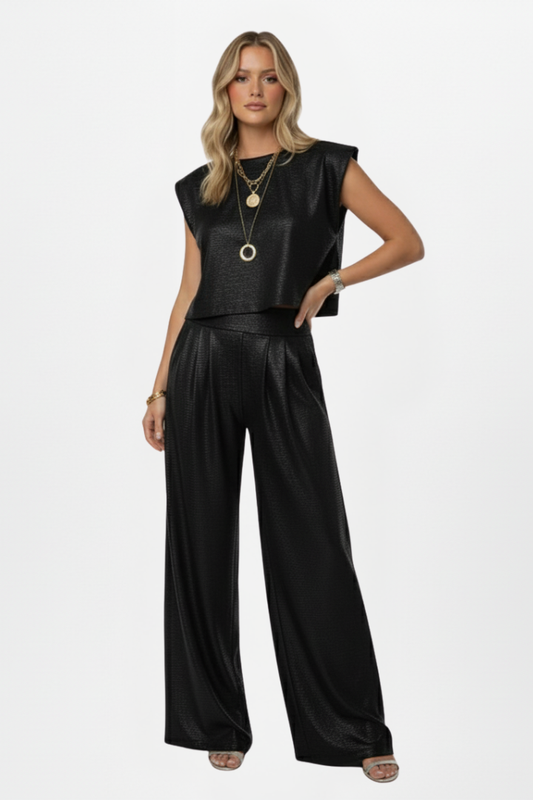 Women's Crop Top and Wide-Leg Pants Set