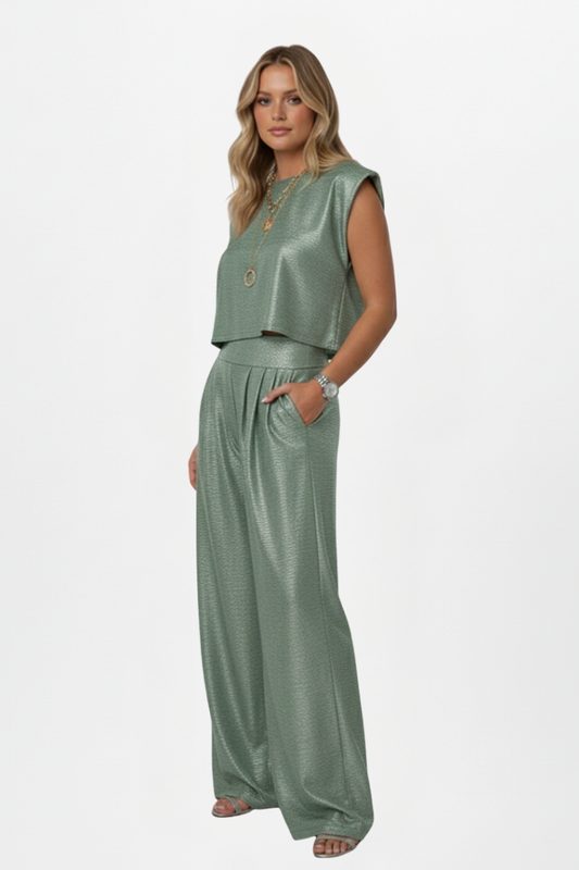 Women's Crop Top and Wide-Leg Pants Set