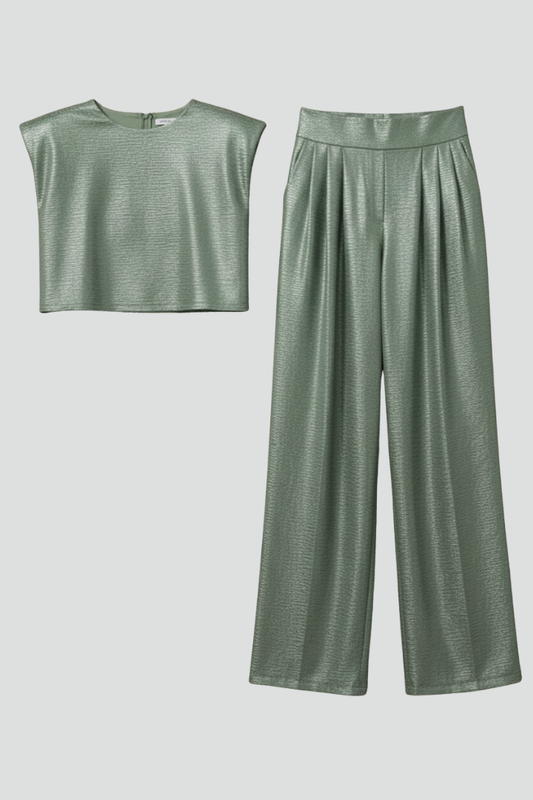 Women's Crop Top and Wide-Leg Pants Set