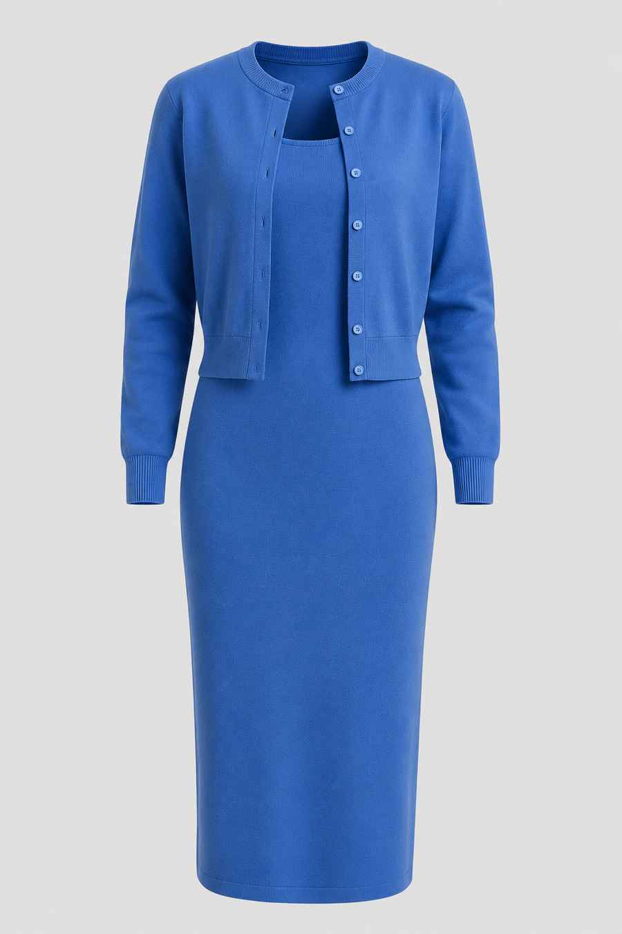 Women's Two-Piece Midi Dress and Cropped Cardigan Set