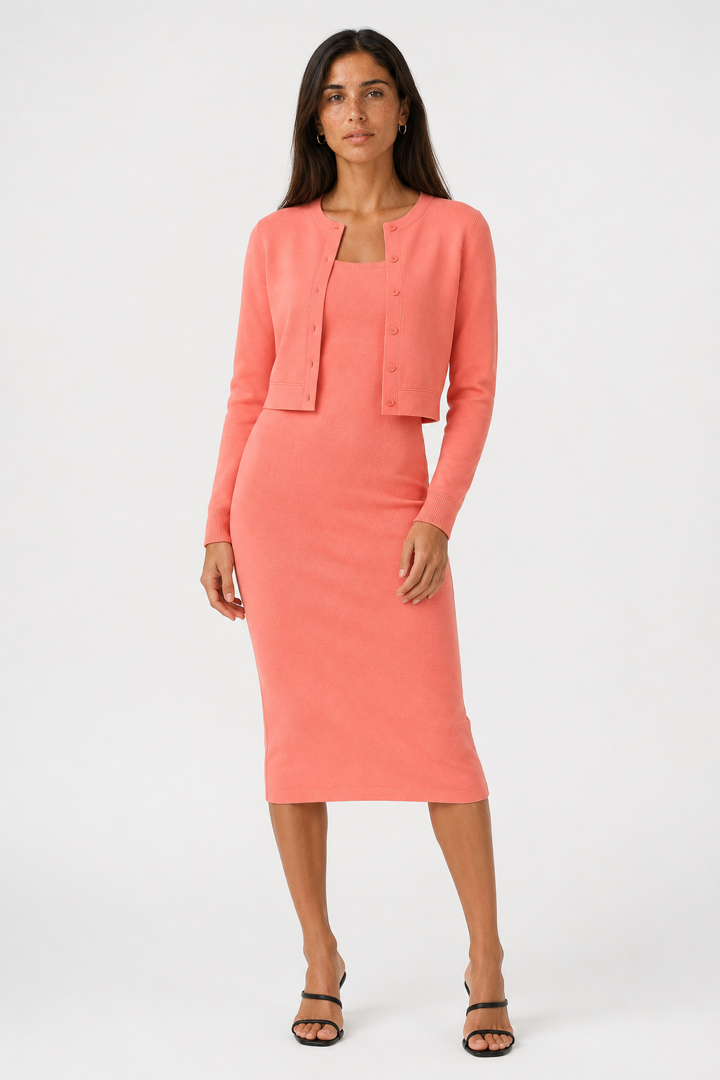 Women's Two-Piece Midi Dress and Cropped Cardigan Set