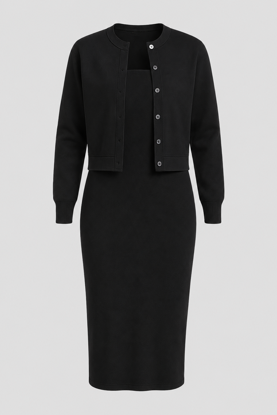 Women's Two-Piece Midi Dress and Cropped Cardigan Set