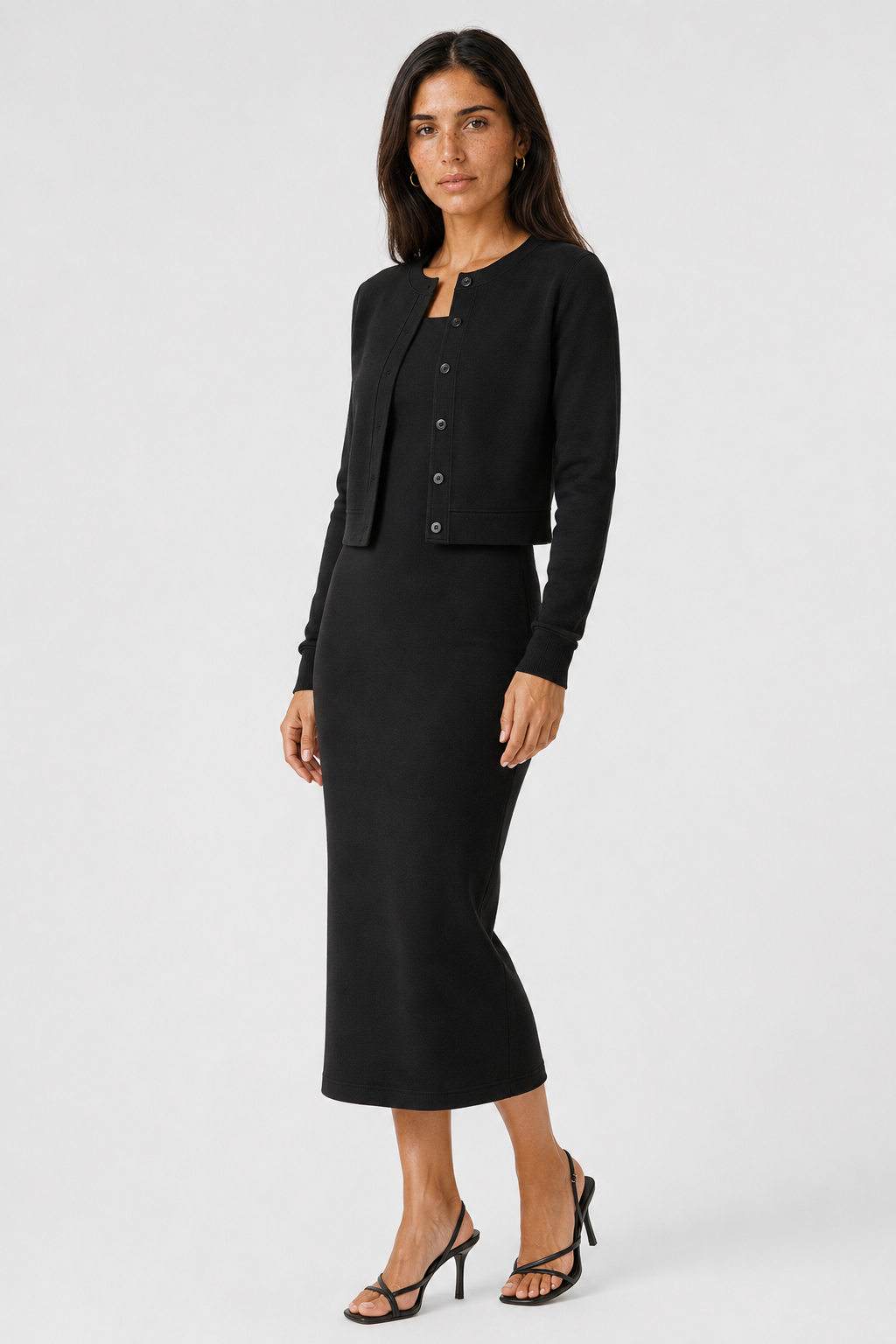 Women's Two-Piece Midi Dress and Cropped Cardigan Set