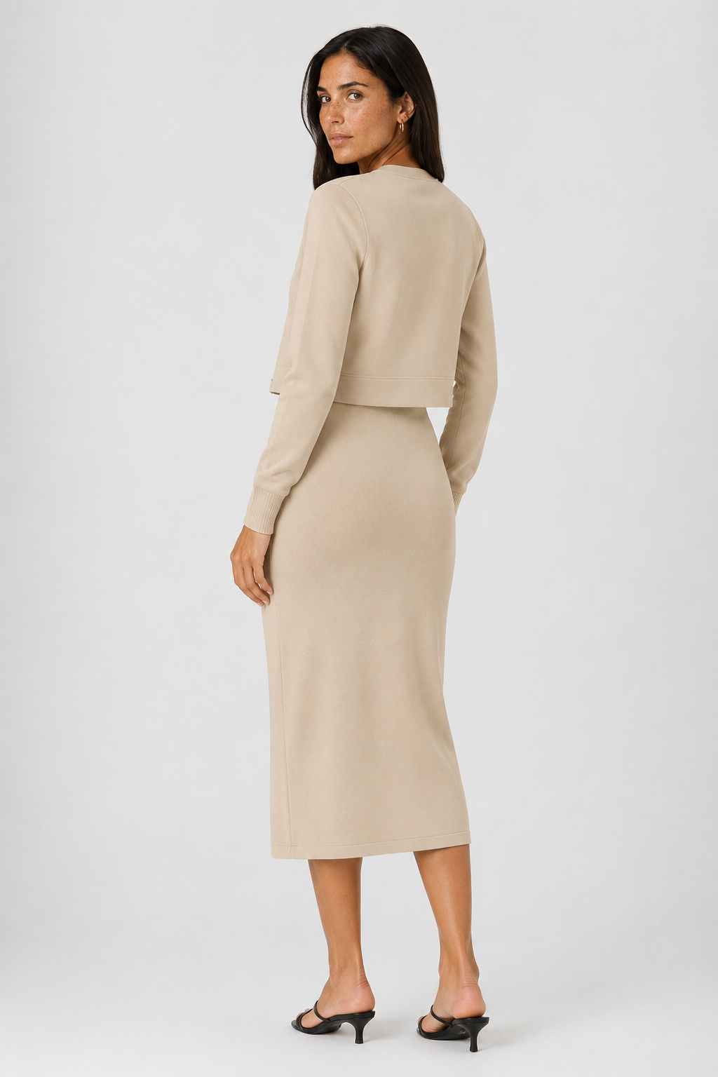 Women's Two-Piece Midi Dress and Cropped Cardigan Set