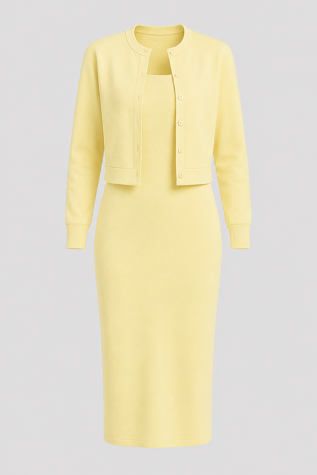 Women's Two-Piece Midi Dress and Cropped Cardigan Set