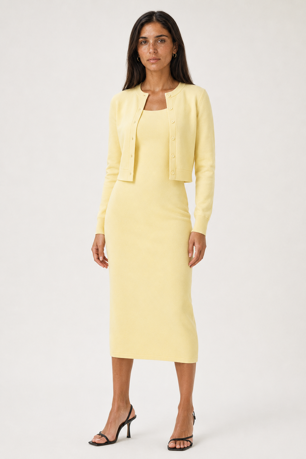 Women's Two-Piece Midi Dress and Cropped Cardigan Set