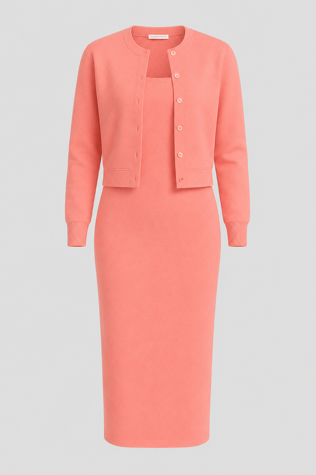 Women's Two-Piece Midi Dress and Cropped Cardigan Set