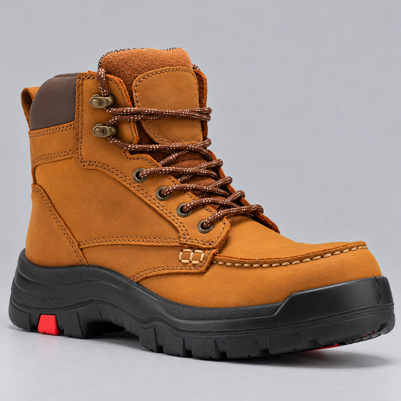 Men's Wide Steel Toe Leather Work Boots with Rubber Outsole