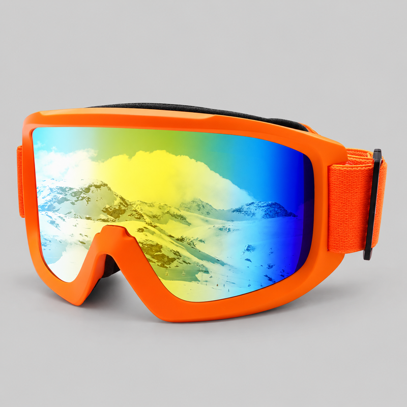 Women's Ski Goggles with Panoramic Mirrored Lens and Adjustable Strap