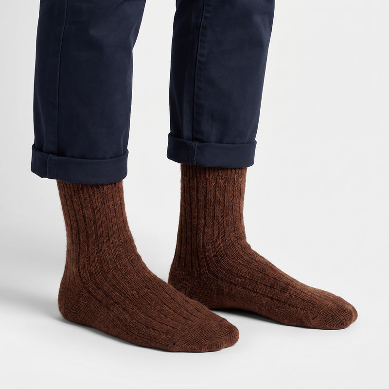 Men's Thick Wool Mid Calf Boot Socks with Ribbed Cuff
