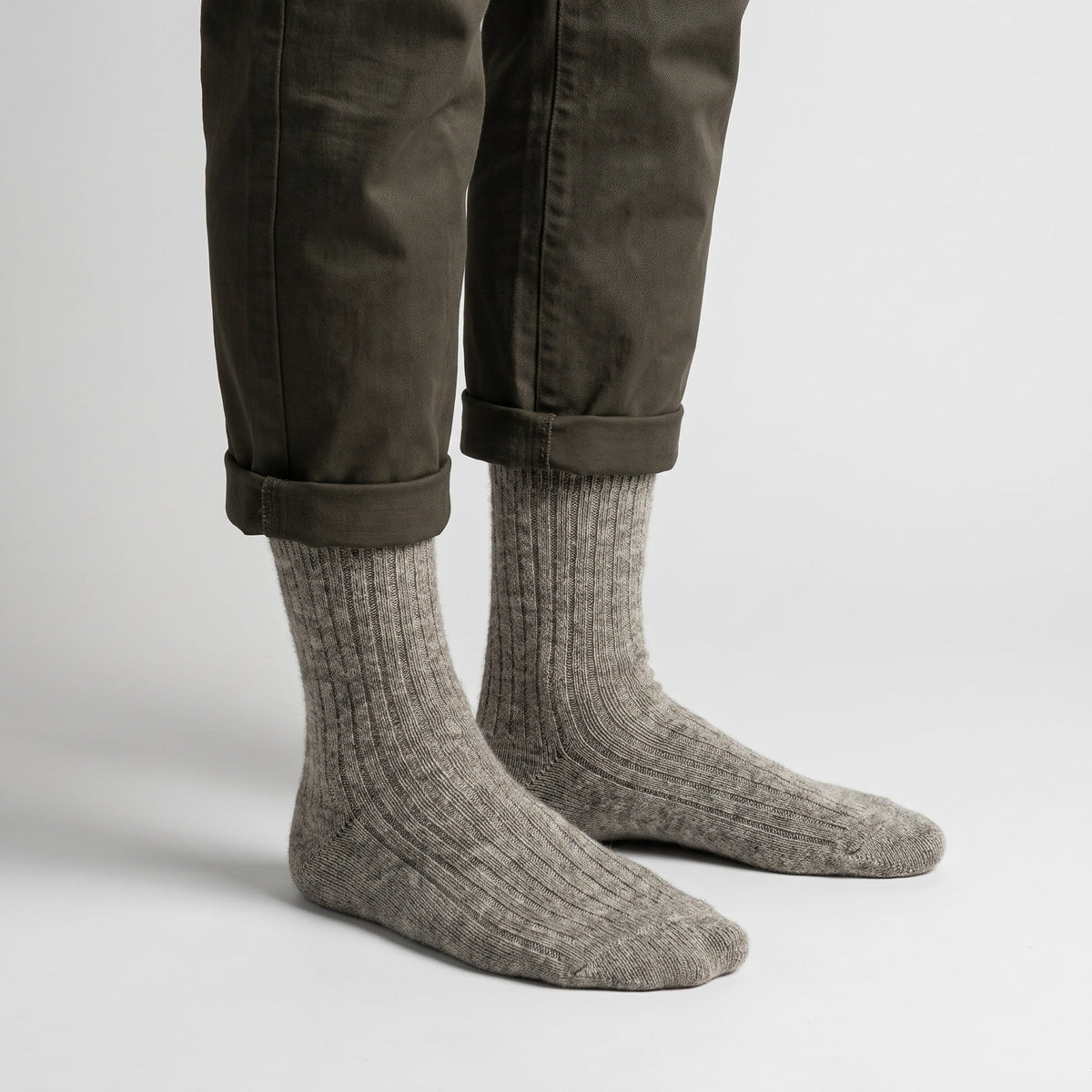 Men's Thick Wool Mid Calf Boot Socks with Ribbed Cuff