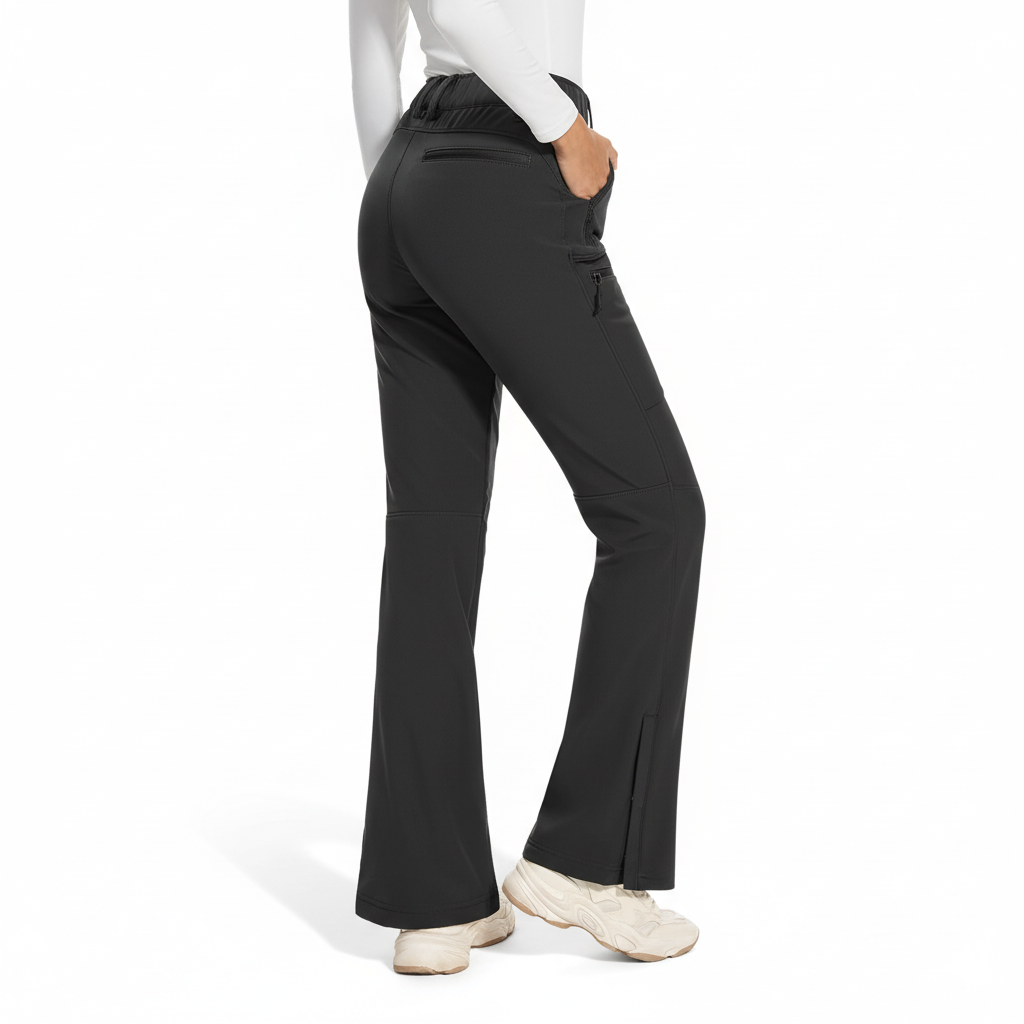 Women's Fleece Lined Ski Pants with Zip Pockets and Flared Hem