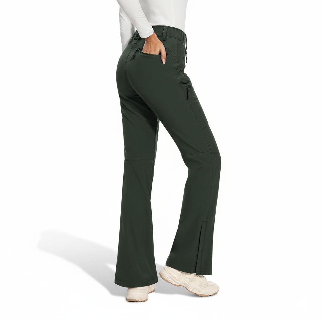 Women's Fleece Lined Ski Pants with Zip Pockets and Flared Hem