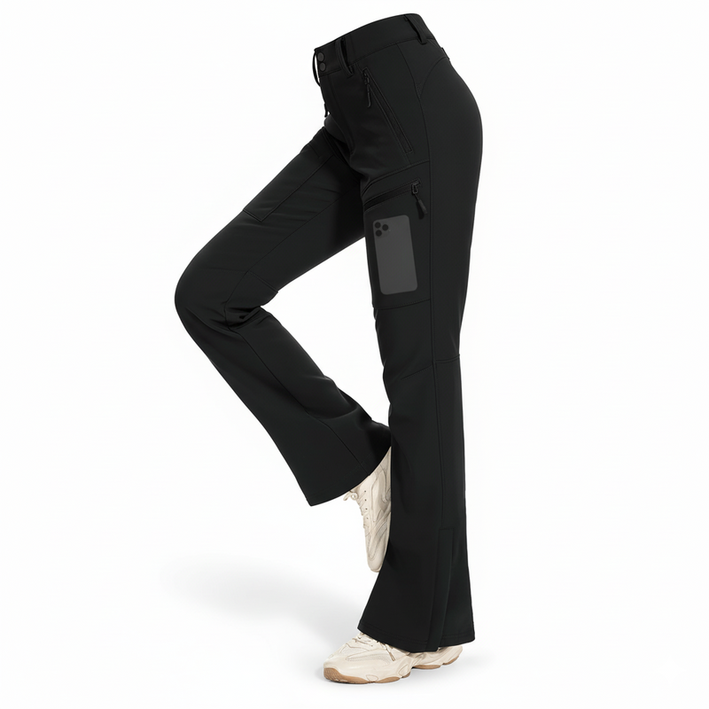 Women's Fleece Lined Ski Pants with Zip Pockets and Flared Hem