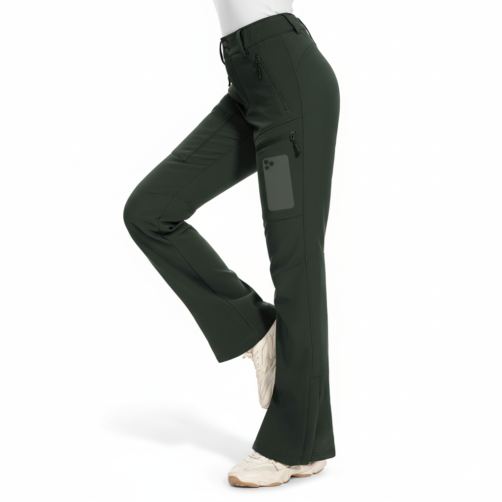 Women's Fleece Lined Ski Pants with Zip Pockets and Flared Hem