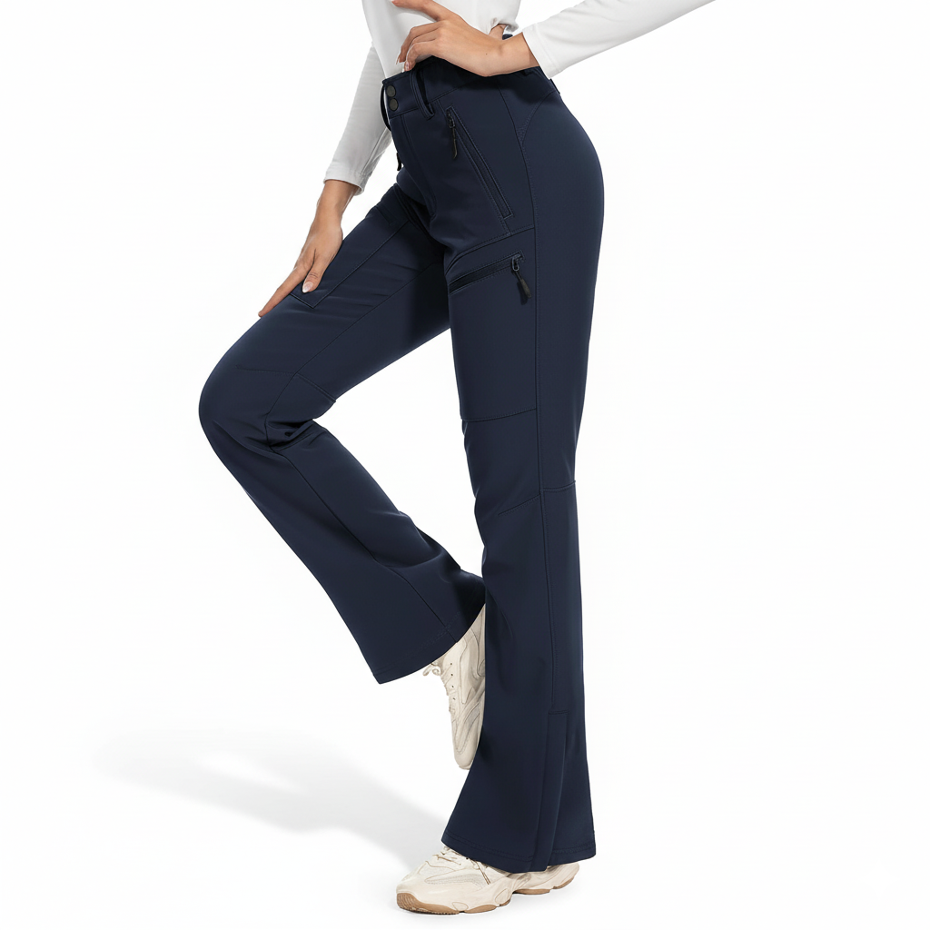 Women's Fleece Lined Ski Pants with Zip Pockets and Flared Hem